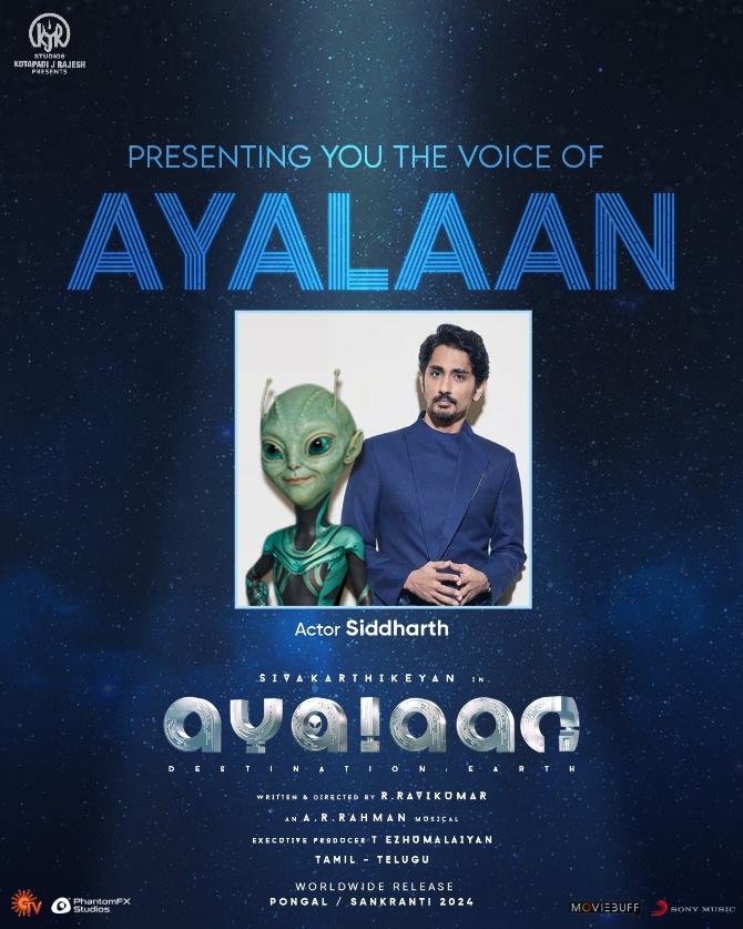Siddharth to give his voice for Ayalaan